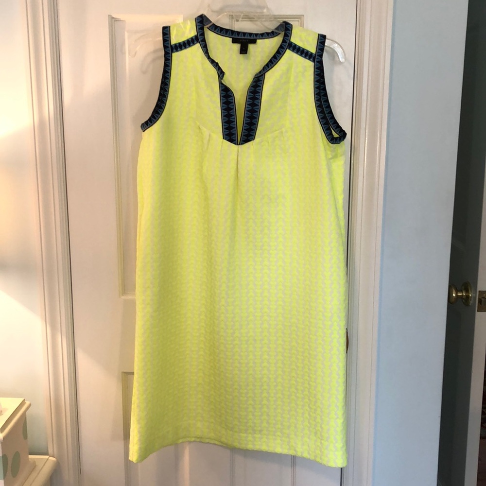 J Crew highlighter yellow dress with pretty trim